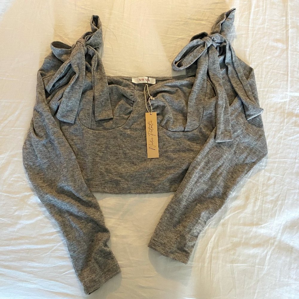 Heather Gray Chic Tie Up Blouse